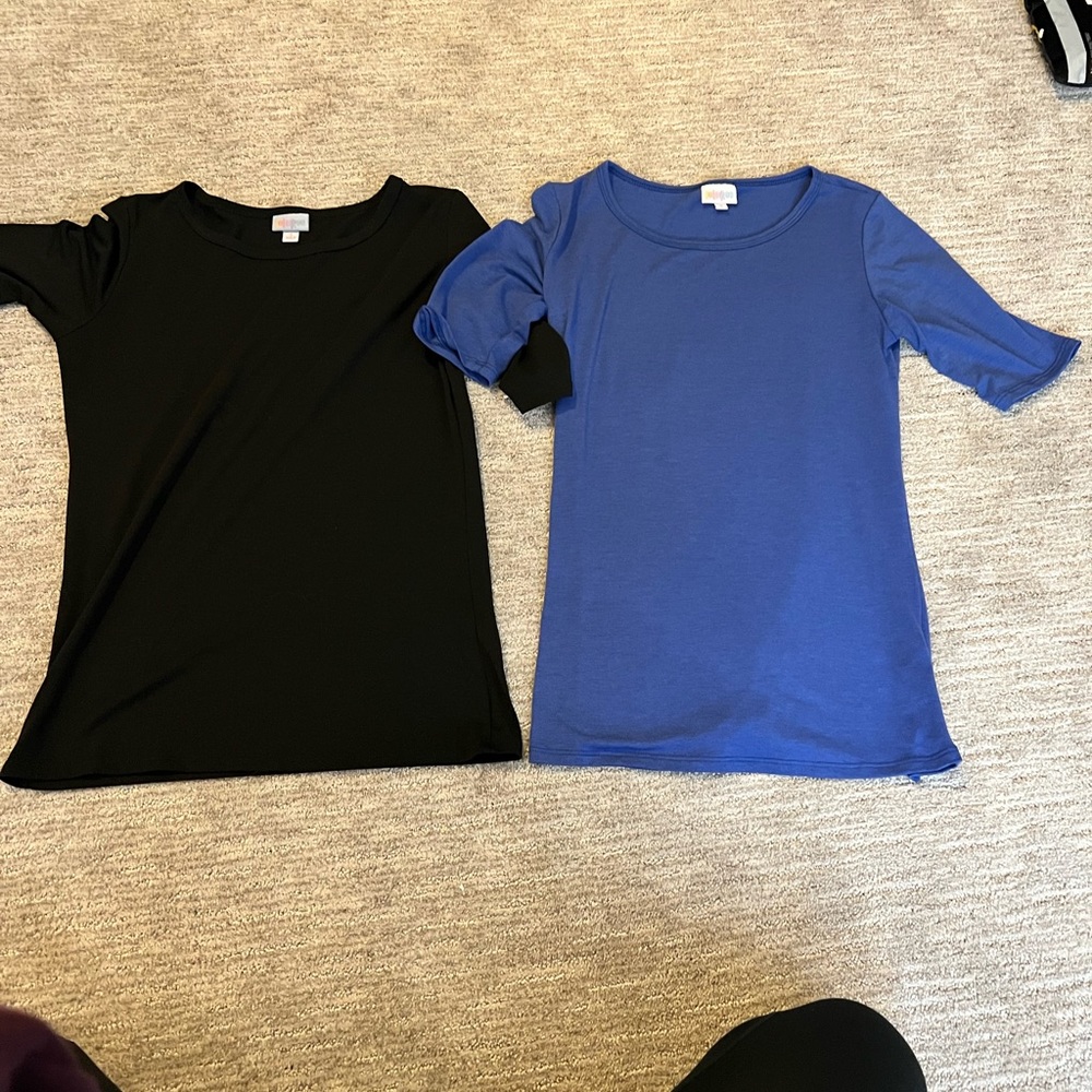 2 lularoe shirts baseball sleeve black and purple size s